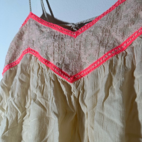 Cream Camisole with Pink Ruched Neckline and Spaghetti Straps - Picture 6 of 11